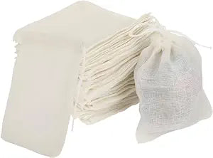 Birdbrid Unbleached Muslin Cotton Bags, 3 * 5inch Mini Drawstring Sachets for Loose Leaf Tea, Masala, Return Gifts, Jewelry, Soup Strainer, DIY Craft, Pack of 4
