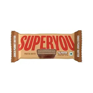 SuperYou Choco Peanut Butter Protein Wafer Bars (Pack of 1)|10g Protein, 3g Fiber, No Added Sugar|Yeast Fermented Protein|Energy Bars|Crunchy Wafer Bar|100% Vegetarian|No Palm Oil|40g