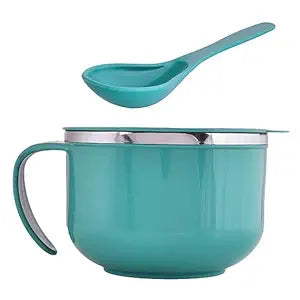 Stainless Steel Noodle&Soup Bowl with Handle&Spoon,Airtight&Leak Proof Bowl for Pasta,Soup,Rice,Maggie Food Container for Use in Kitchen,School,Office,Travel (Colour May Vary),500 Milliliter-500 Ml