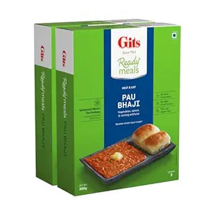 Gits Ready to Eat Pav Bhaji, Pure Veg, Heat and Eat Indian Chaat, Microwaveable, 600g (Pack of 2, 300g Each)