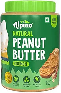 ALPINO Natural Peanut Butter Crunch 1kg - 100% Roasted Peanuts - 30g Protein, No Added Sugar & Salt, non-GMO, Gluten Free, Vegan – Plant Based, Unsweetened Peanut Butter Crunchy