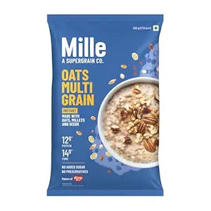 Mille High Fibre Millet and Oats | Zero Added Sugar | Power of 7 - Millets, Oats, Flax seeds and Chia seeds | Instant Multigrain High Protein Breakfast Cereal | 500g