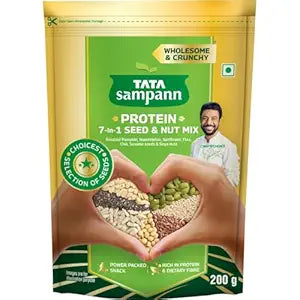 Tata Sampann Protein 7-in-1 Seed & Nut Mix | Power Packed & Crunchy Snack | Trail Mix | Rich in Protein & Dietary Fibre | Rich in Magnesium & Phosphorus | 200g | Roasted Pumpkin, Watermelon, Sunflower, Flax, Chia, Sesame Seeds & Soya Nuts