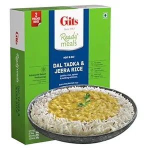 Gits Ready to Eat Jeera Rice & Dal Tadka Combo Meal, Pure Veg, Heat and Eat, 375g
