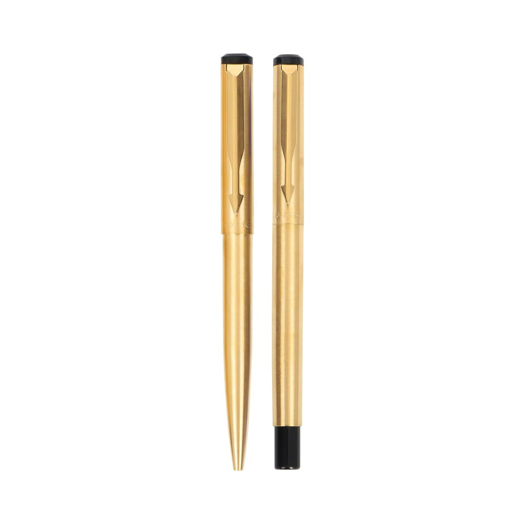 Parker Vector Gold Trim Roller Ball Pen and Ball Pen Luxury Gift Set, Blue Ink