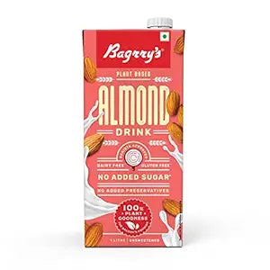 Bagrry's Plant Based Almond Drink, Unsweetened 1 l | Plant Based | Gluten Free| Lactose Free | Dairy free | No Added Sugar| Plant Based Milk | No Preservatives