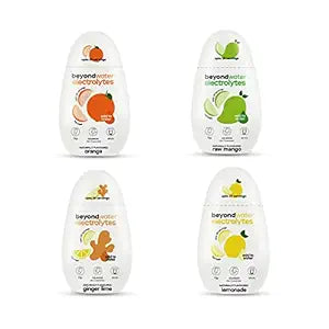 BEYOND WATER Immunity Electrolytes Pack Of 4 ( Ginger Lime + Raw Mango + Orange + Lemonade ) | Instant Hydration Drink Mix, 10+ Vitamins & Minerals, Low In Sugar, Flavoured Water, 370 Gram
