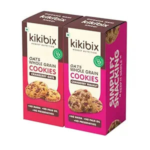Kikibix Cranberry & Walnut Oats Cookies Combo, PCOS & Weight Loss Friendly, No Refined Sugar, No Maida, No Added Preservatives, 130gm (Pack of 2), 24 Pieces