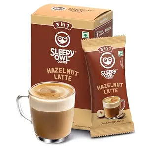 Sleepy Owl Hazelnut Latte Instant Coffee Premix Sachets | 3 in 1 Coffee Sachet | Frothy & Creamy Cafe-Style Coffee at Home | All-in-One Premix Coffee Sachet – Just Add Hot Water | 100g (5 x 20g)