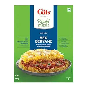 Gits Ready to Eat Veg Biryani, Layered Rice Dish, Pure Veg, Heat and Eat, Microwaveable, 265g