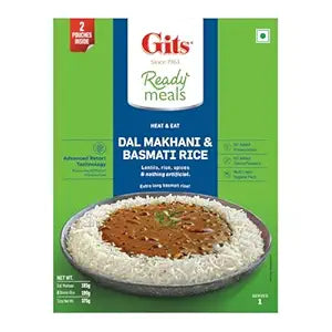 Gits Ready to Eat Basmati Rice + Dal Makhani Combo Indian Meal, Pure Veg Heat and Eat, 1125g (Pack of 3 X 375g Each)
