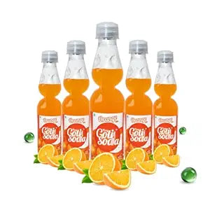 Orange Fizzy Goti Soda – Pack of 5 × 200ml | Desi Goli Soda Drink | Banta Soda | Tangy Indian Orange Soft Drink | Sulfur-Free Sugar, Zero Caffeine, Zero Artificial Sweeteners | RO Purified Water