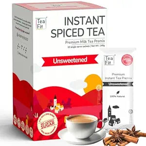 TeaFit Premium NO SUGAR Instant Masala Tea Premix | Pack of 20 Sachets (280gm) | Real Milk & Spices | Strong, Home Style Masala Chai | Milk Tea Premix | Diabetic Friendly | No Added Sweeteners