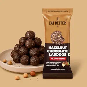 EAT BETTER CO - Hazelnut Chocolate Sugar-Free Laddoos | High Protein & Instant Energy | 95% Dry-Fruits - Pack of 4 - Healthy Chocolate – No Added Sugar | Healthy Snacks | Energy-Bar Replacement - 40g