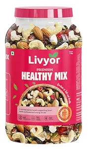 LIVYOR Healthy Mix Nuts, Seeds And Berries Combo Pack - 1Kg| Mix Dry Fruits| Trail Mix| Cashews & Almonds| Black Raisins| Pumpkin| Sunflower & Flax| Cranberries| Cherries & Dried Amla| (Pack Of 1)