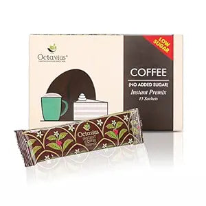 Octavius Sugar-Free Instant Coffee Premix – 15 Single-Serve Sachets | Bold Aroma & Smooth Taste | No Added Sugar or Preservatives | Just Add Hot Water – Roasted Coffee Beans