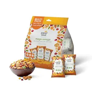 Paper Boat Mega Omega Dry Fruits Mix, Premium Trail Mix with Omega 3 | Healthy Mixed Nuts with Almonds | Walnuts | Cranberry | Pumpkin Seeds (Pack of 10, 30g each)