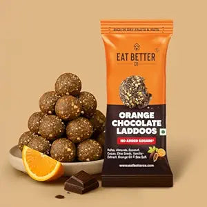 EAT BETTER CO - Orange Chocolate - Sugar-Free Laddoos | High Protein & Instant Energy | 95% Dry-Fruits - Pack of 4 - Healthy Chocolate – No Added Sugar | Healthy Snacks | Energy-Bar Replacement - 40g