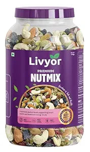 LIVYOR Premium Nutmix For Eating - 1Kg|Mix Dry Fruits|Trail Mix|Cashews|Almonds|Black Raisins|Golden Raisins|Pumpkin Seeds|Sunflower Seeds|Cranberries & Dried Amla