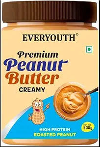 EVERYOUTH Peanut Butter Creamy | 26g Protein | Non GMO | Zero Cholesterol | 500 g Jar Nut Butter