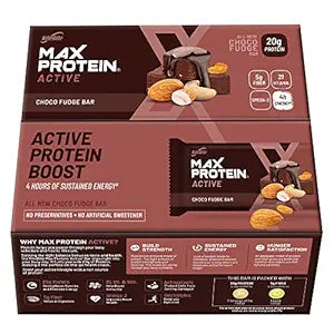 RiteBite Max Protein Active Choco Fudge Protein Bars with 20g Protein, 5g Fiber & 21 VIT. & Minerals | No Cholesterol & Trans Fat for Upto 4h of Energy, Healthy Snack, 75g (Pack of 12)