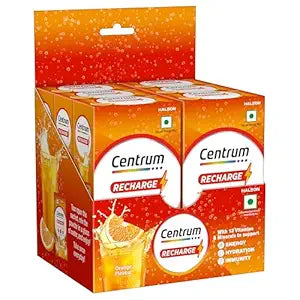 Centrum Recharge: Tasty Orange Flavoured Powder Drink Mix | No Added Sugar| Instant Energy & Hydration | 13 Vitamins & Minerals | Boosts Immunity | Vitamin B, C, Zinc, Magnesium | Pack of 36 sachets