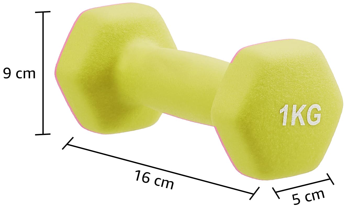 Amazon Brand - Solimo Neoprene Dumbbell 1kg, Set of 2 (Light Green)