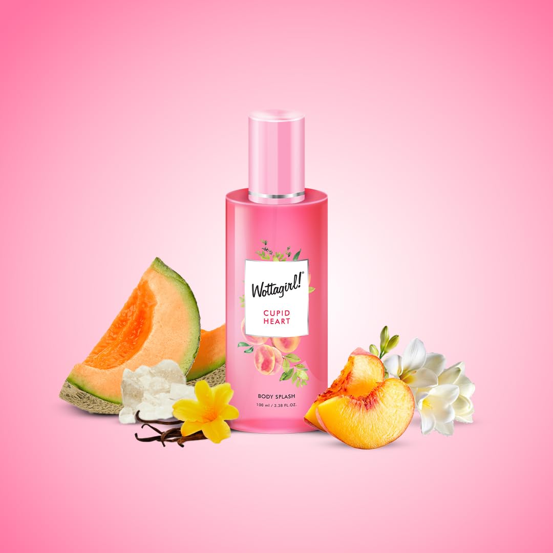 Wottagirl Cupid Heart Body Splash for Women | Fruity & Floral Fragrance with Melon, Vanilla & Jasmin | Long-Lasting Mist | Ideal for Indian Weather | 100ml