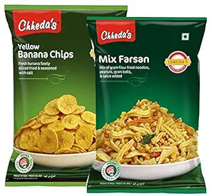 Chheda's - Yellow Banana Chips (350Gm) and Mix Farshan (300 Gm) | Banana Wafers | Indian Namkeen | Tasty Snacks | Ready to Eat - Combo Pack