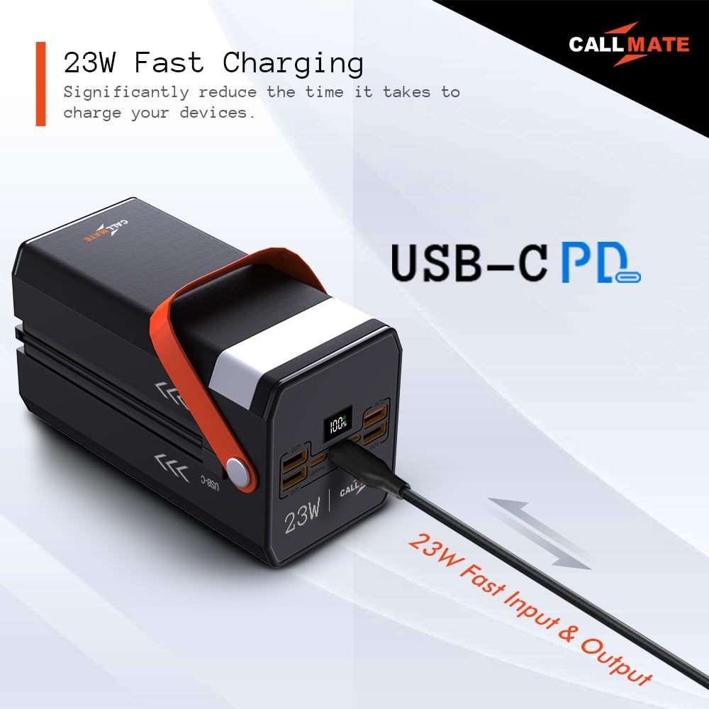 Callmate Treasury 100,000mAh Power Bank, 23W Fast Charging with Type C PD 3.0 Input & Output |7 Output & 3 Input Ports| (23W, Power Delivery) (Black, Lithium Polymer)