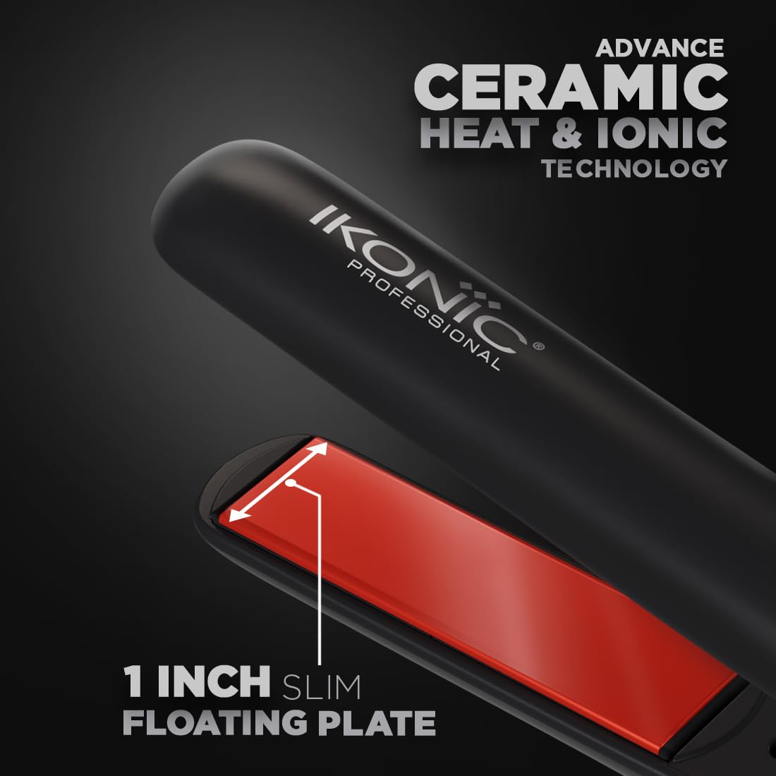 Ikonic Pro Straight Hair Straightener, Black| Floating Ceramic Plates| Nano Titanium Technology| Overheat protection