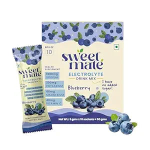 Sweetmate Electrolyte Drink | Blueberry | 10 Sachets | Clean Hydration Formula | Sugar-Free | With Electrolytes for Post-Workout & Daily Use