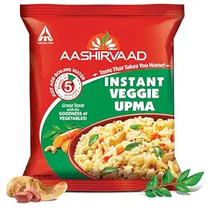 Aashirvaad Instant Veggie Upma, 80g, Ready to Eat Upma with Added Vegetables | 5 Mins Instant Breakfast | 60g