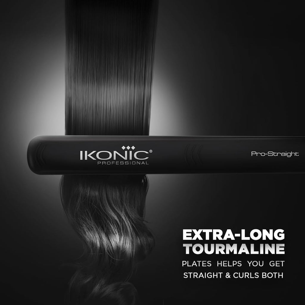Ikonic Pro Straight Hair Straightener, Black| Floating Ceramic Plates| Nano Titanium Technology| Overheat protection