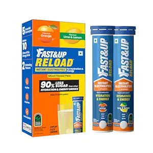 Fast&Up Reload (10 Liters) - (Orange, Lime & Lemon)- Low Sugar energy drink for Instant Hydration - Effervescent Tablets with all 5 Essential Electrolytes + Added Vitamins.