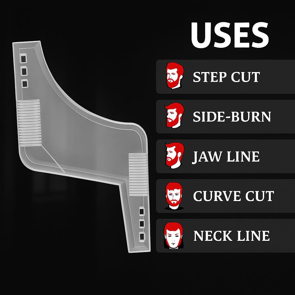 SIGNAMIO Set of 3 Multi Purpose Transparent Beard Shaper tool for Men | Beard Shaping Stencil Comb for men styling shave for neck line guide - Grooming kit