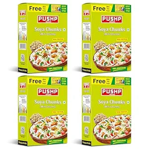 Pushp Brand Soya Chunks (Mini Chunks) High Protein And Pure Vegetarian, Soya Wadi (200 Gm Pack Of 4)
