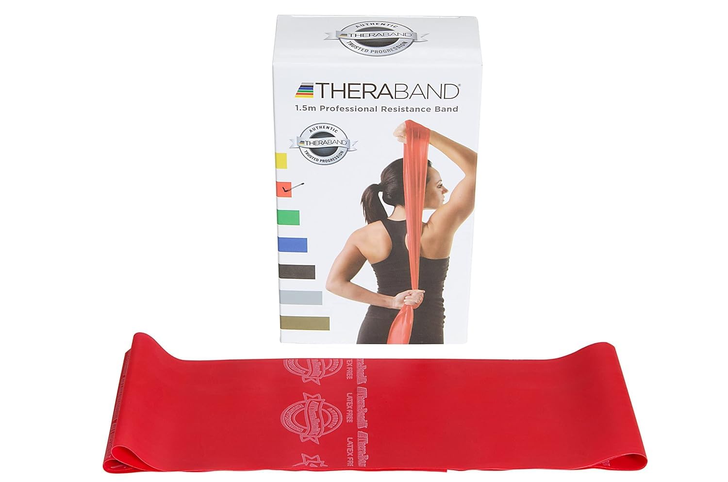 Theraband Medium Resistance Latex Free Exercise Band 5 Feet(Length) x 4 Inches(Width) Red