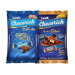 LuvIt. Chocorich Assorted Eclairs | Birthday Party Pack | Hazelnut, Dark Choco, Chocolate Eclairs Candies | Pack Of 2-870 Grams