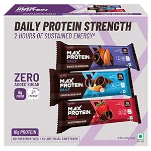 RiteBite Max Protein Daily Assorted Protein Bars with 10g Protein, 5g Fiber & 21 Vit. & Minerals | 0 Added Sugar, No Cholesterol & Trans Fat For Upto 2h of Energy, Healthy Snack, 50g (Pack of 6)