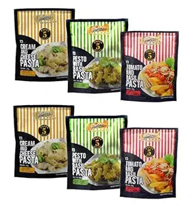Gustora Pesto With Basil Pasta,Tomato&Basil Pasta,Cream&Cheese Pasta (Combo Of 6)IHigh Protein Instant Pasta Combo With Sauce MakerIRich In Protein & FibreIZero Cholesterol (65G X 6),390 Grams