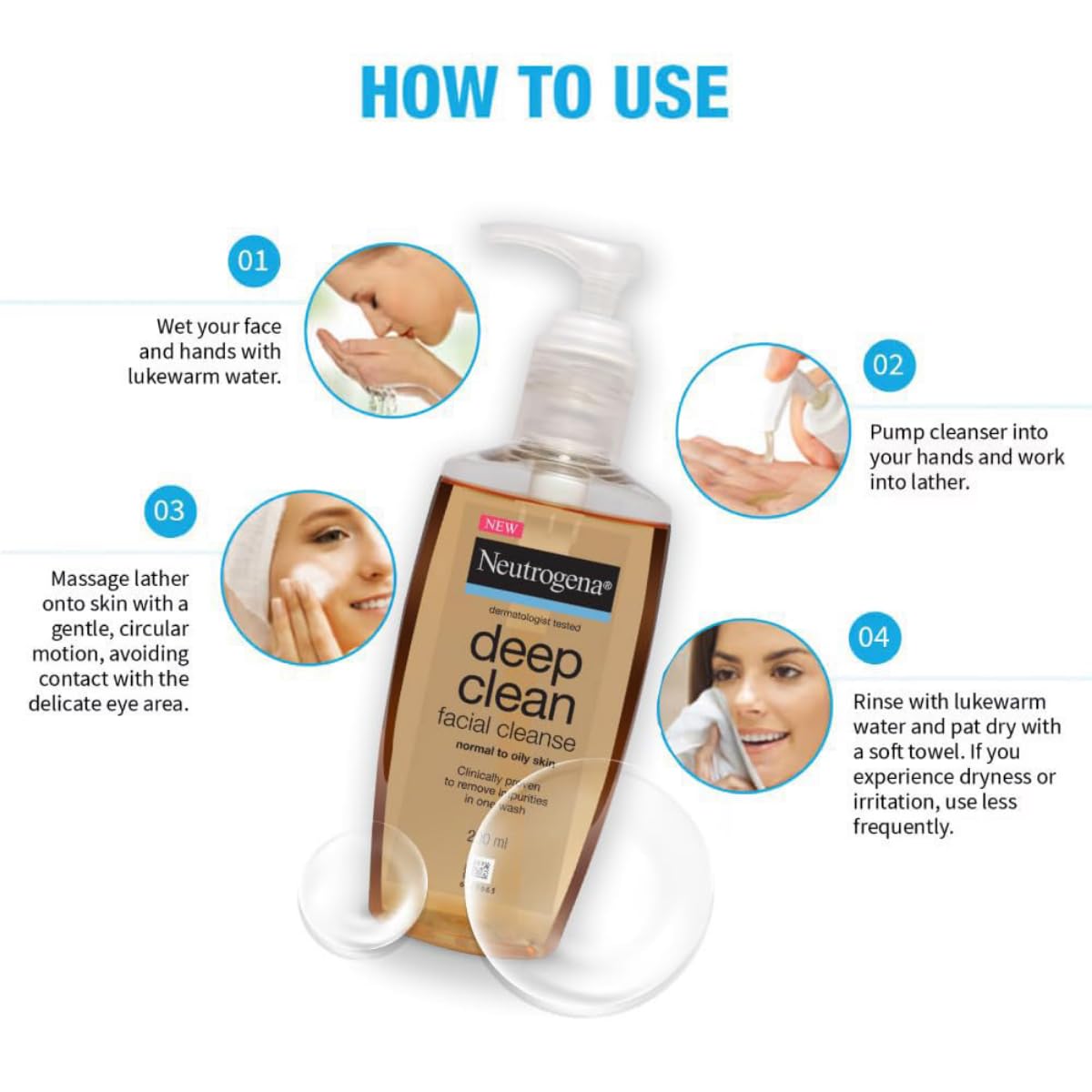 Neutrogena Deep Clean Gentle Facial Cleanser | 2x Glycerin & Cleansing Agent | Alcohol-Free | Dermatologist Tested | Normal to Oily Skin | For Men and Women | 200ml