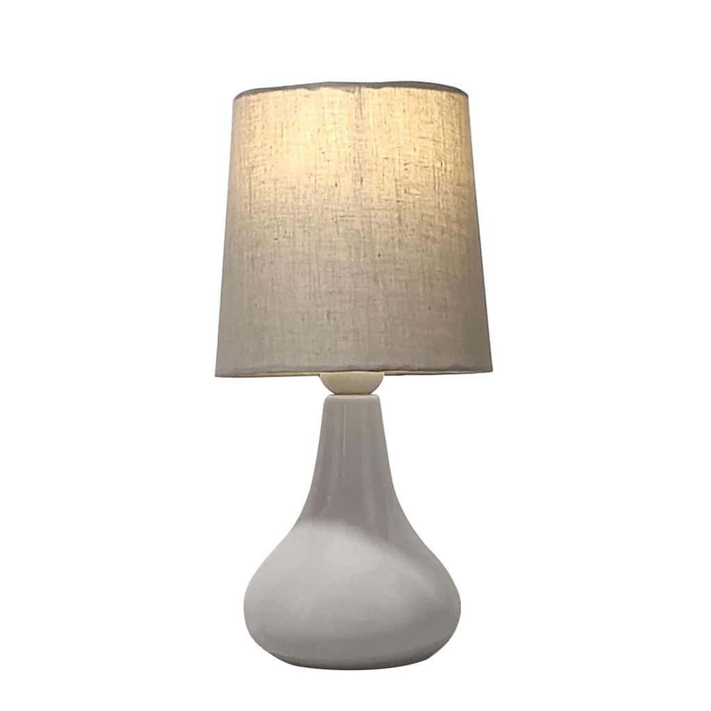 Homesake Modern Small Ceramic LED Table Lamp, Classic Bedside Desk Lamp for Living Room Bedroom, Farmhouse Nightstand Lamps with Fabric Shade (Gray)