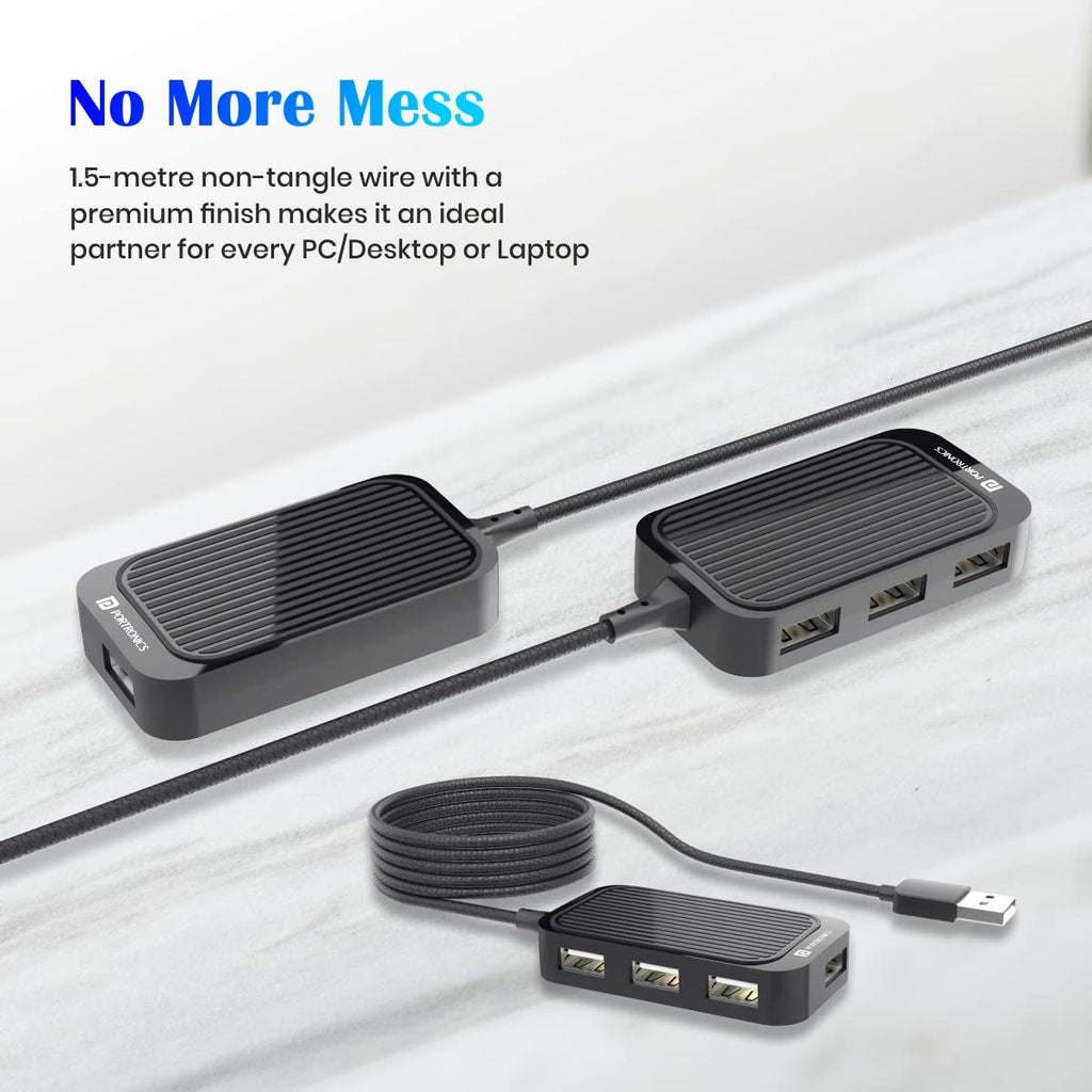 Portronics Mport 4D USB Hub Dock (4-in-1), Multiport USB Dock with Long Cable and up to 480 Mbps High Data Transfer Speed (Black)
