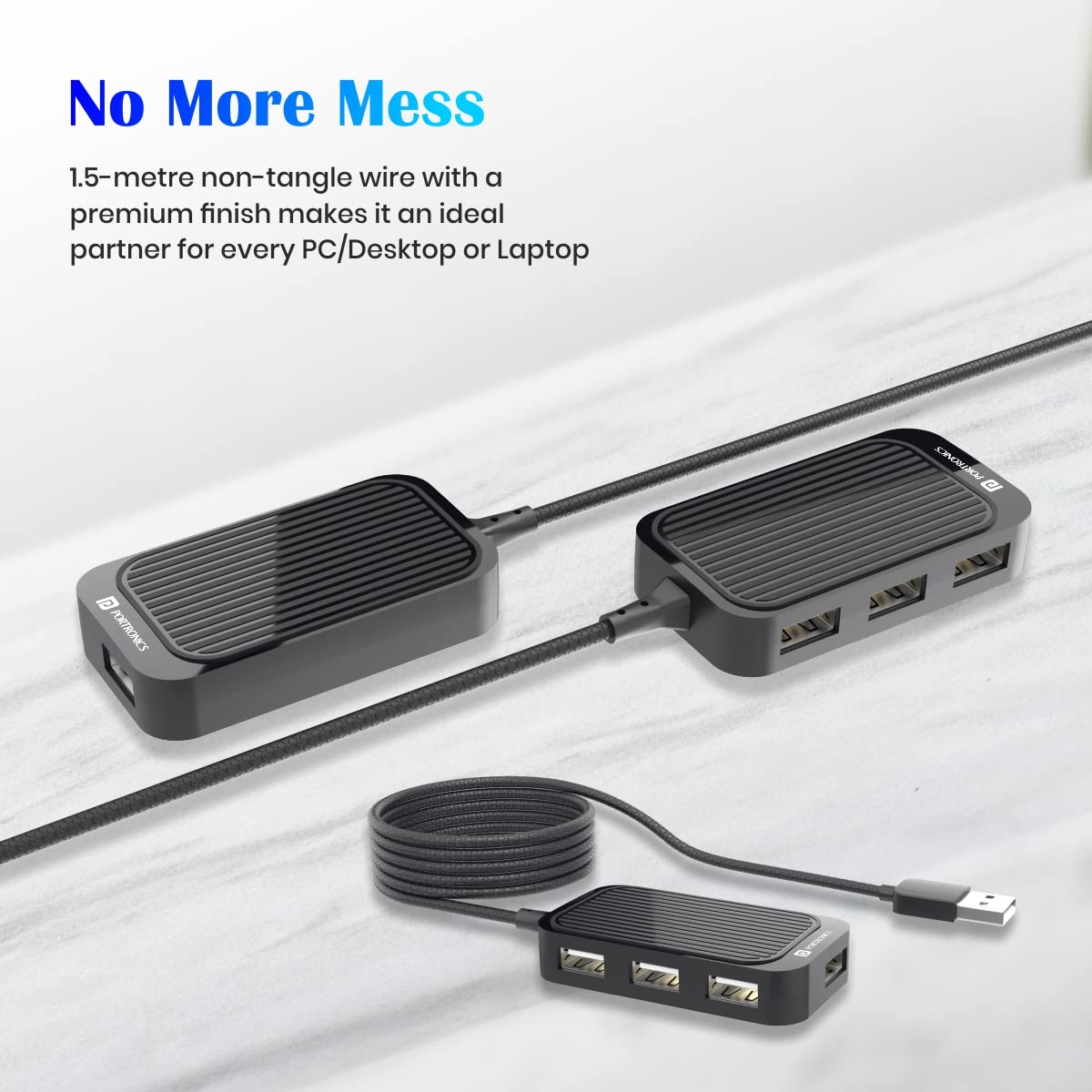 Portronics Mport 4D USB Hub Dock (4-in-1), Multiport USB Dock with Long Cable and up to 480 Mbps High Data Transfer Speed (Black)