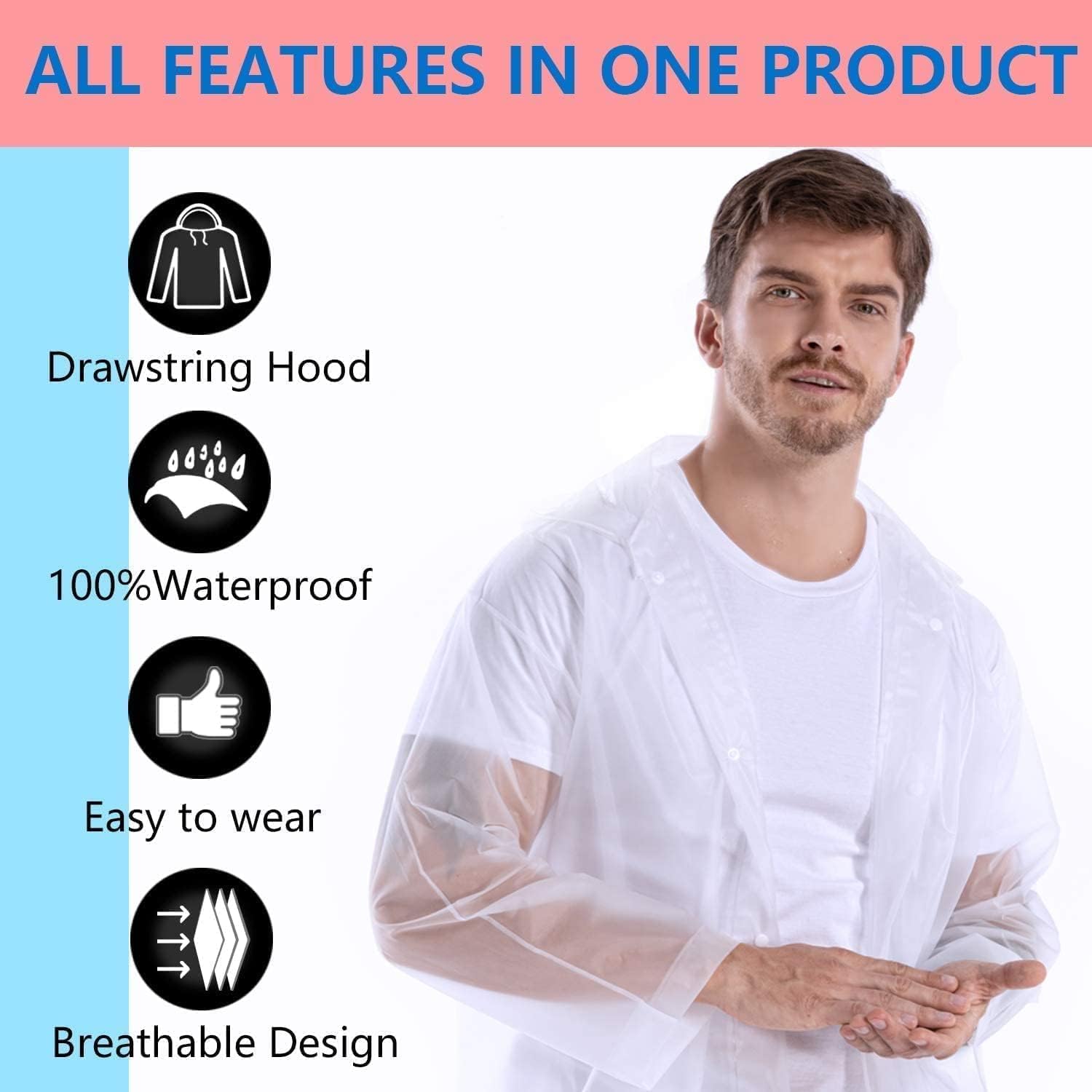Allextreme EVA Waterproof Unisex Rain Coat Hooded Full Sleeves Outdoor Men, Women, Boys & Girls Rainwear Poncho Raincoat for Camping, Hiking & Travelling (Universal Size,1 Pc White)