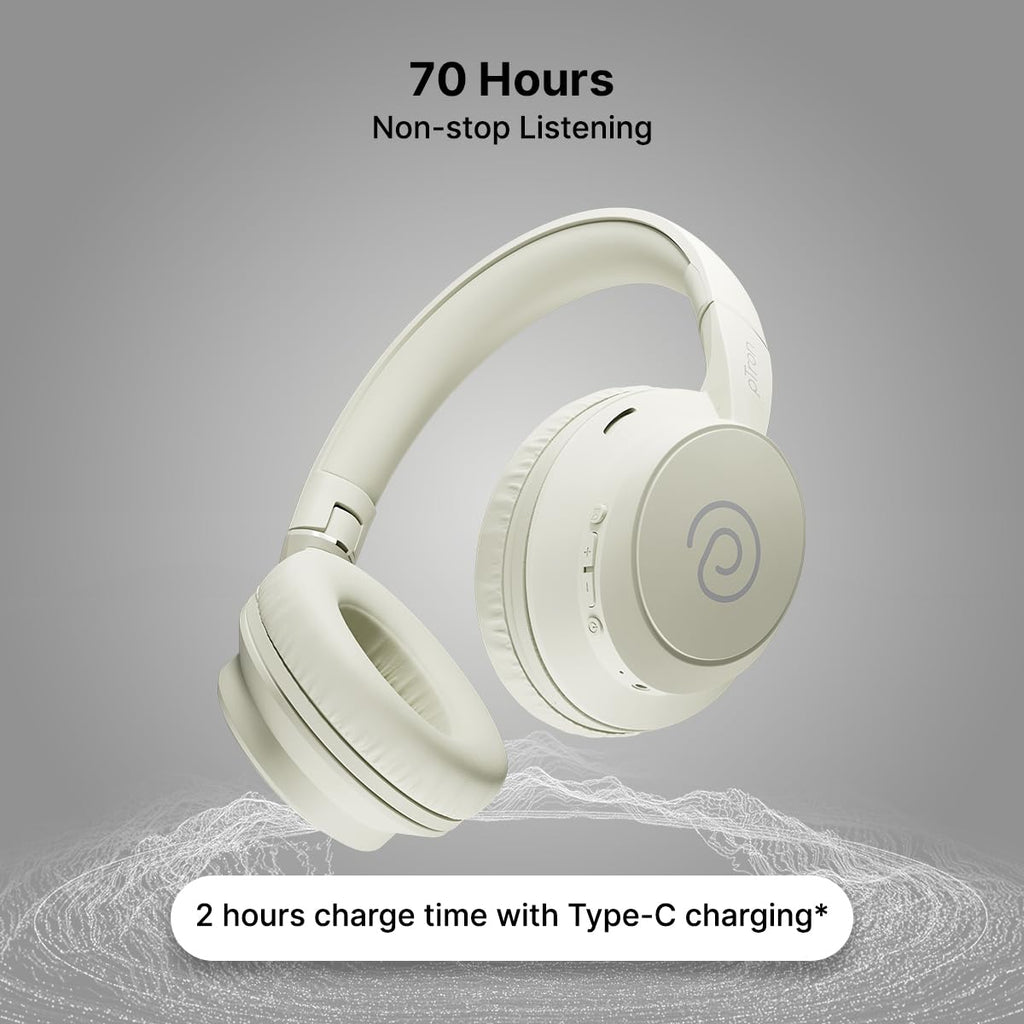 pTron Studio Evo 70hrs Playtime Wireless Over Ear Headphones with HD Mic, Low-Latency Game/Movie/Music Modes, Punchy Bass, BT5.3, Dual Device Pairing, Voice Assistant & Type-C Fast Charging (Beige)