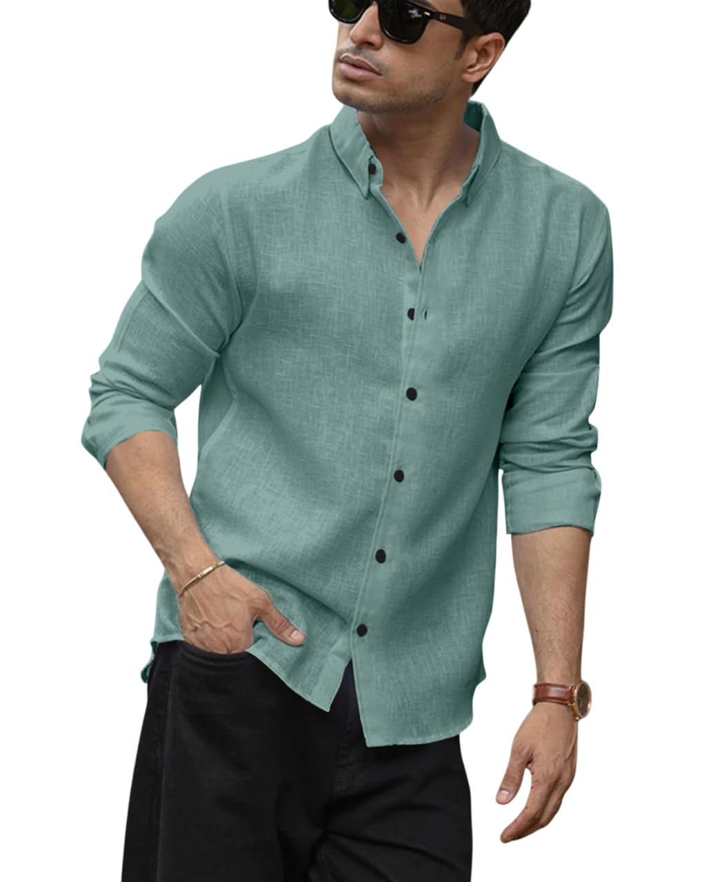 The Indian Garage Co Men's Cotton Slim Fit Multi Striped Full Sleeves Cutaway Collar Casual Shirt