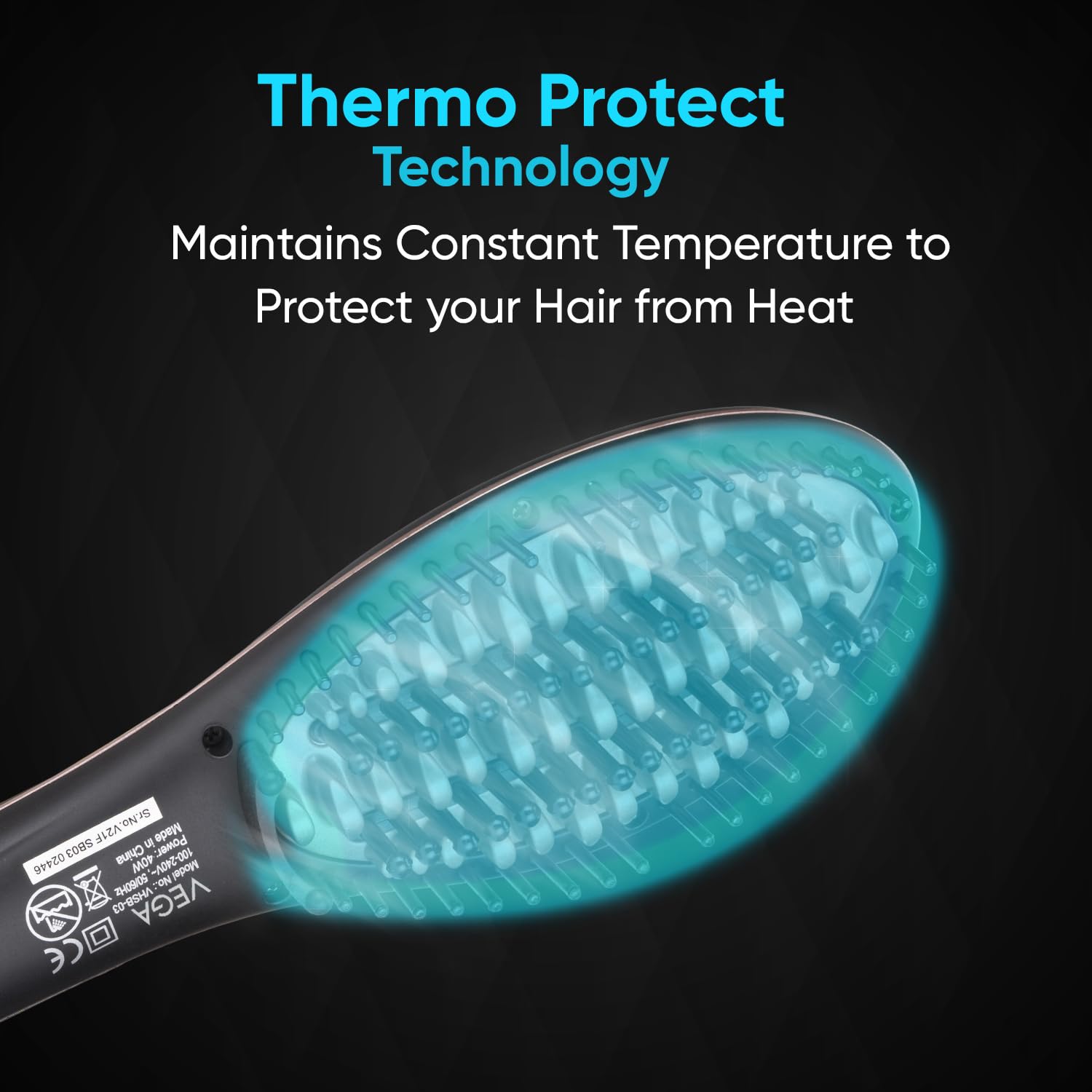 VEGA X-Star Hair Straightening Brush for Women with Thermo Protect Technology & Anti Scald Technology, 16 Temperature Settings, Hair Straightener Brush, (VHSB-03), Black