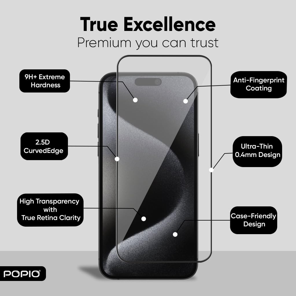 POPIO Military-Grade Gorilla Tempered Glass Compatible For iPhone 12/12 Pro (Black) Edge-To-Edge Protector Coverage With Easy Installation Kit